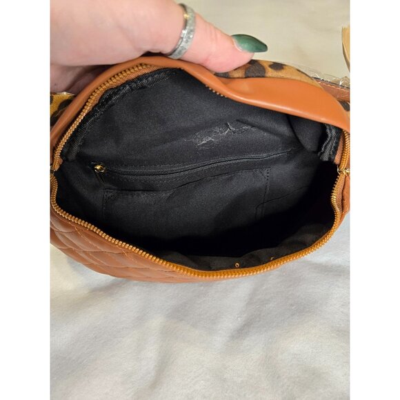 Leopard Print Quilted Brown Faux Leather Waist Bag & Coin Pouch - Picture 6 of 6